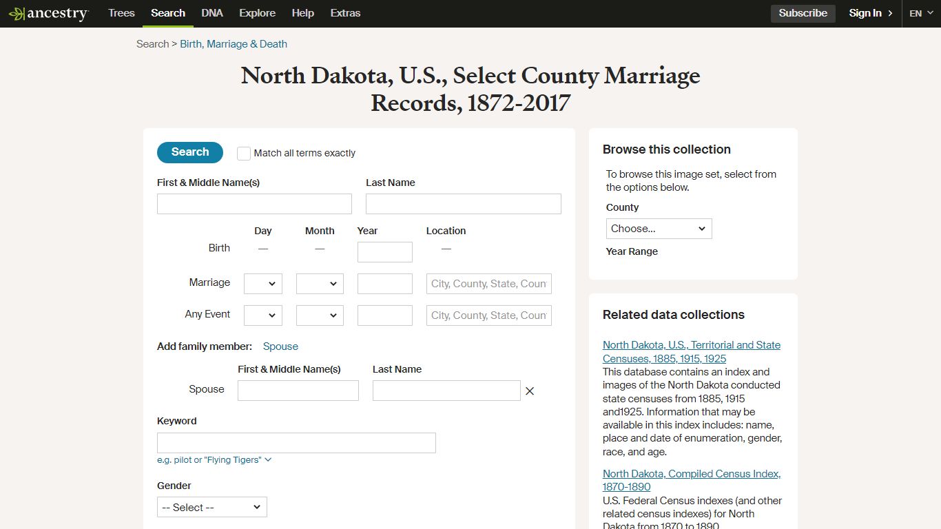 North Dakota, U.S., Select County Marriage Records, 1872-2017