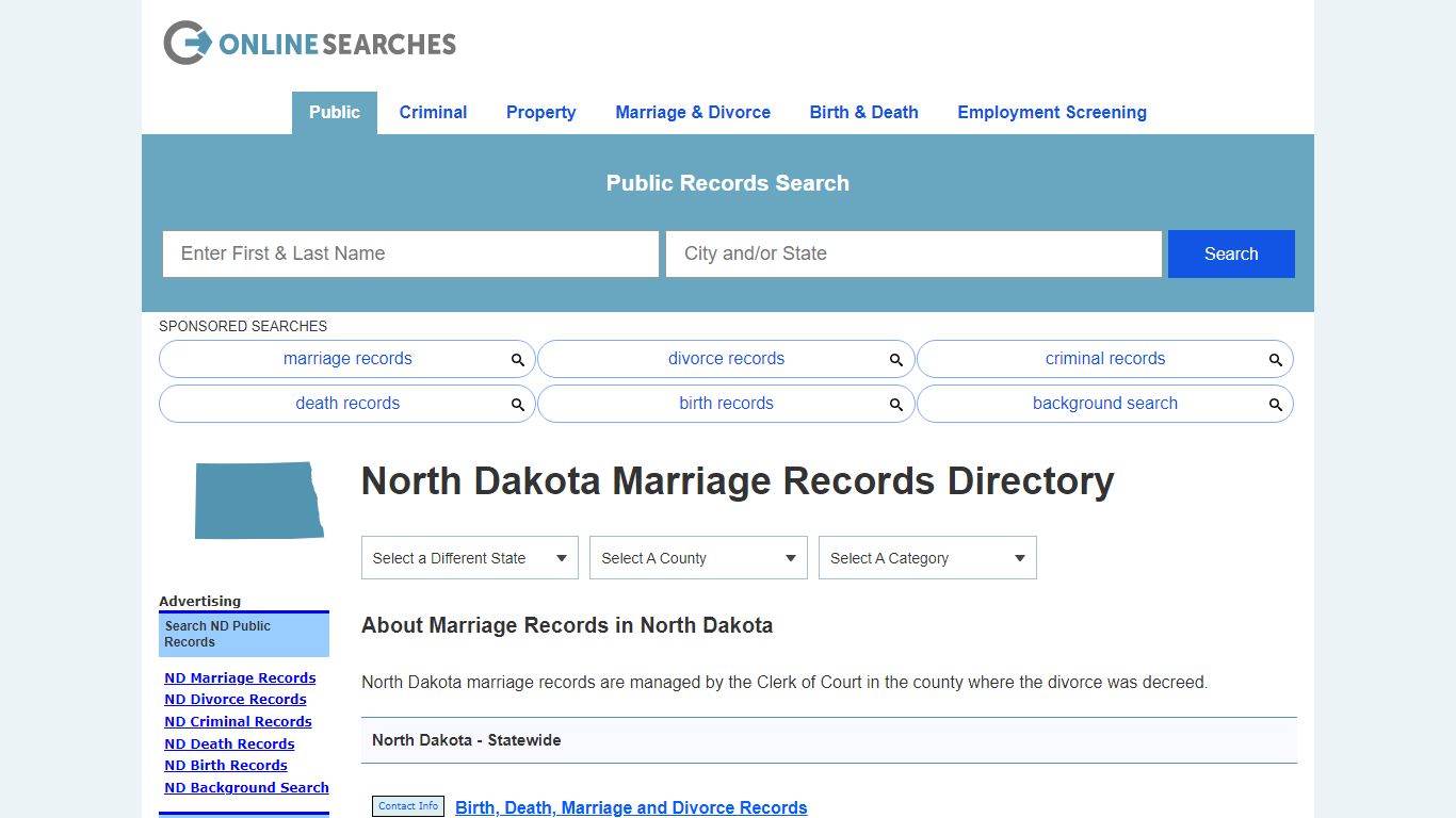 North Dakota Marriage Records Search Directory